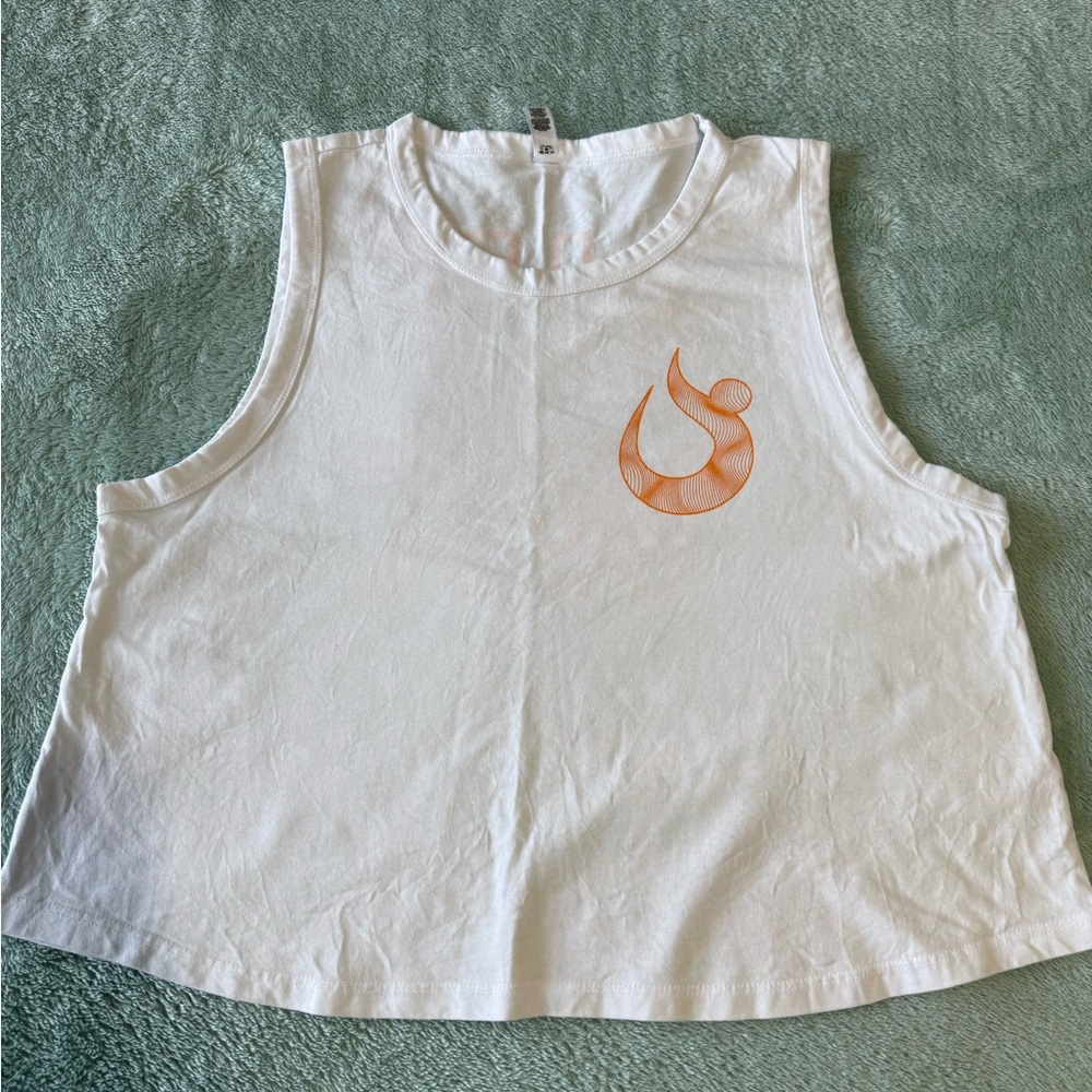 Hotworx - White Sleeveless Cropped Tank Top with Orange Logo